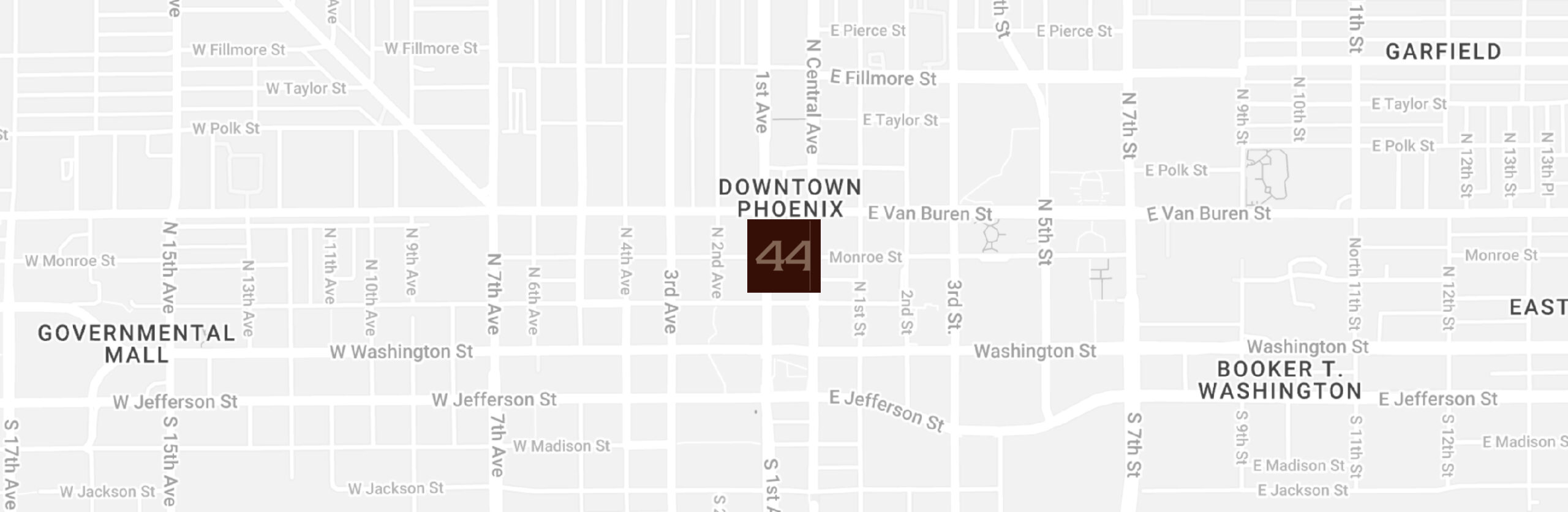 Map showing location of 44 Monroe apartments in downtown Phoenix.